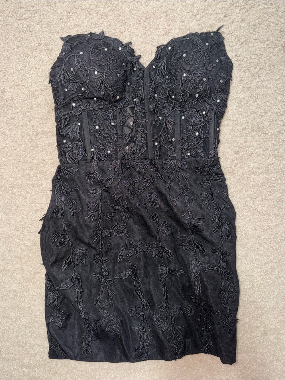 Amazon Women’s Strapless Black Embroidered Mini Dress